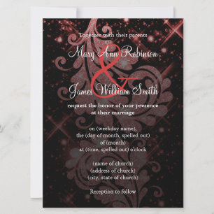 Bröllop spara datum Red Glitter Blommigt Swirl Datumet