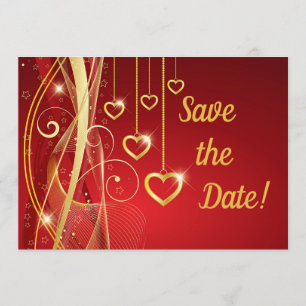 Bröllop spara datum Romantic Red Guld Hearts Datumet