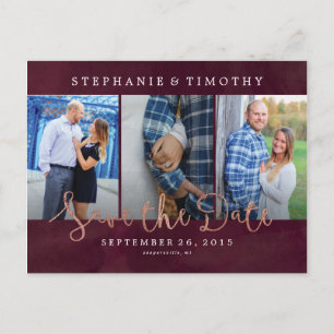 Bröllop spara datum - rött & rosa guld för vin meddelande vykort