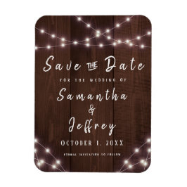 Bröllop spara datum Rustic String Ljus Wood Magnet
