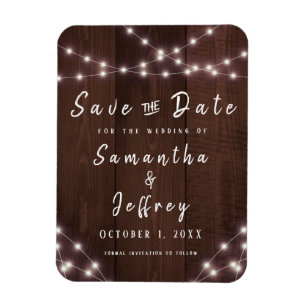 Bröllop spara datum Rustic String Ljus Wood Magnet
