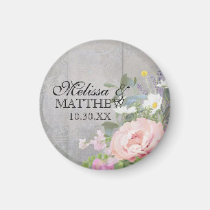 Bröllop spara datum Rustic Woodsy Blommigt Rosa Magnet