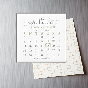 Bröllop spara datum Sage 5 Grönt Calendar Magnet