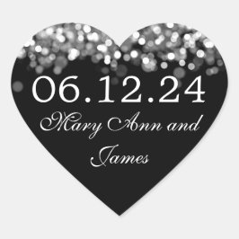 Bröllop spara datum Silver Ljus Hjärtformat Klistermärke