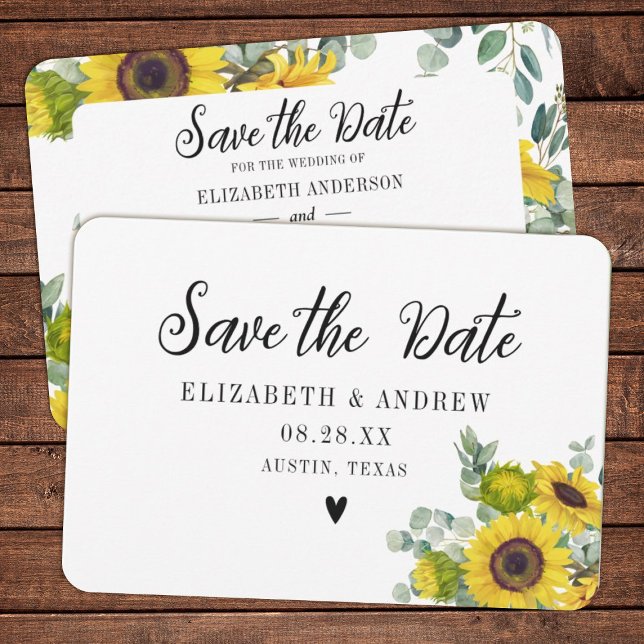 Bröllop spara datum Solros Blommigt Tack Kort (Send your guests these beautiful watercolor sunflower save the date cards for your upcoming wedding)