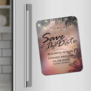 Bröllop spara datum Sommar Beach Handflatan Träd L Magnet