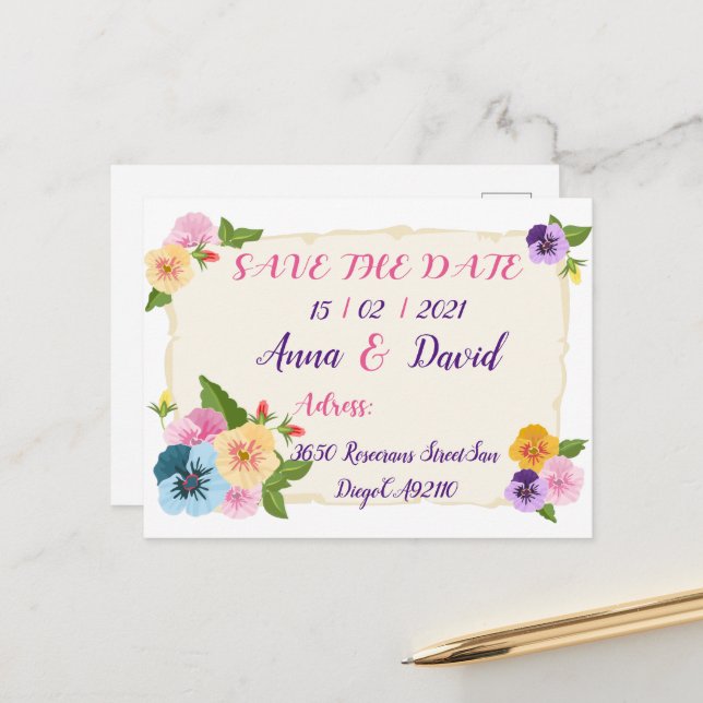 Bröllop Spara Datum, Spara Datum-kort Meddelande Vykort (Fram/Back In Situ)