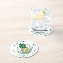 Bröllop spara datum Tropisk Blommigt Ananas Underlägg Papper Rund