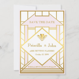 Bröllop spara datum,Underbar Gatsby,vit guld rosa Spara Datumet