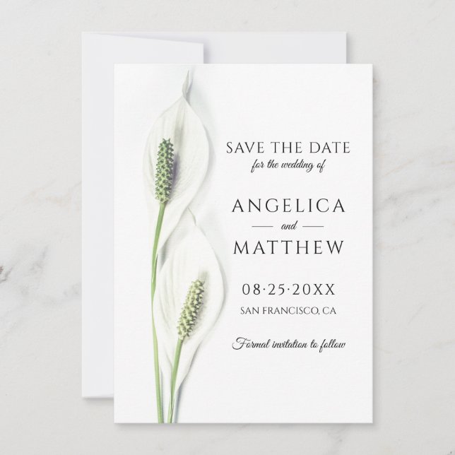 Bröllop spara datum White Peace Calla Lily Datumet (Framsida)