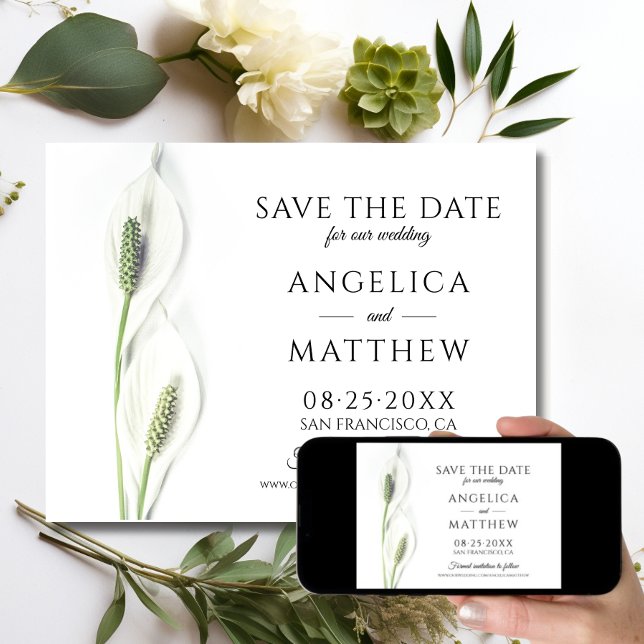 Bröllop spara datum White Peace Calla Lily Spara Datumet (Wedding Save the Date White Peace Calla Lily)