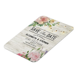 Bröllop spara datum Wood Flowers String Ljus Magnet