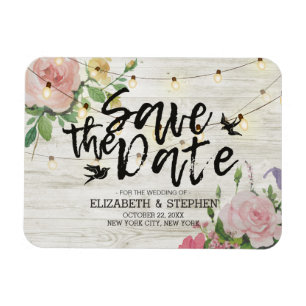 Bröllop spara datum Wood Flowers String Ljus Magnet