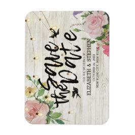 Bröllop spara datum Wood Flowers String Ljus Magnet