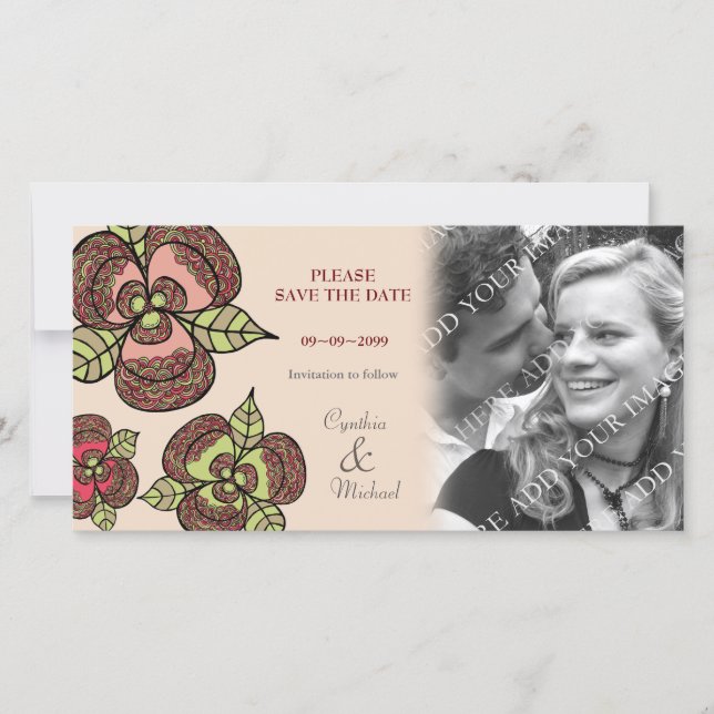 Bröllop spara datumjapanen blommar fotokortet spara datumet (Framsida)