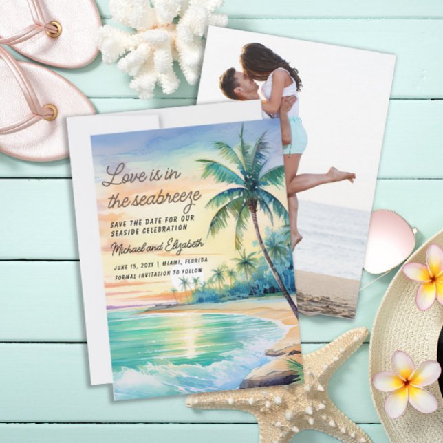 Bröllop Spara Foto Tropical Beach Datumet (Tropical/beach wedding Save the Date photo card)