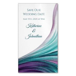 Bröllop Spara - Modern Lila och skaldjur - vår Magnetiska Visitkort