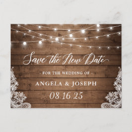 Bröllop Spara: New Date Rustic Twinkle Ljus Vykort
