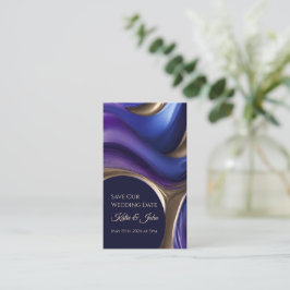 Bröllop Spara vår date- Modern Blue Lila Guld- Visitkort