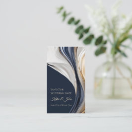 Bröllop Spara vår date- Modern Blue White och Guld Visitkort