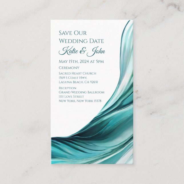 Bröllop Spara vår Date- Modern Emerald Grönt- Visitkort (Framsida)