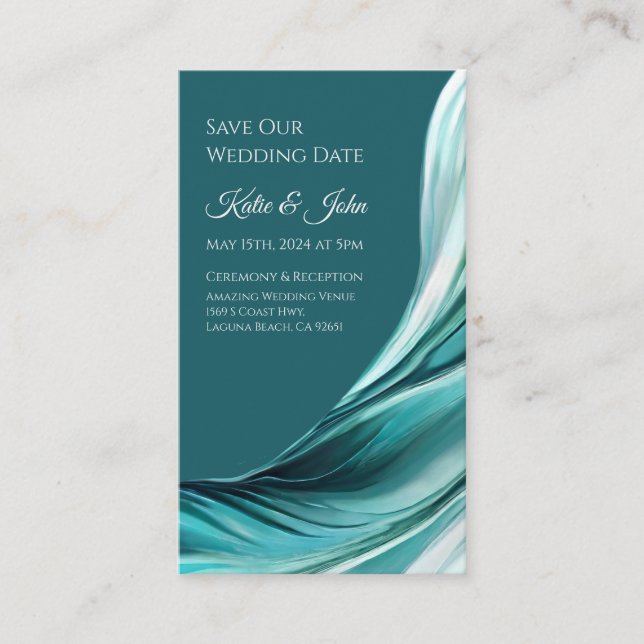 Bröllop Spara vår Date- Modern Emerald Grönt- Visitkort (Framsida)