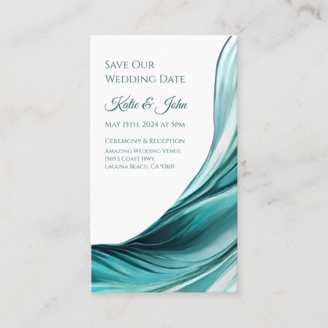 Bröllop Spara vår Date- Modern Emerald Grönt- Visitkort (Framsida)