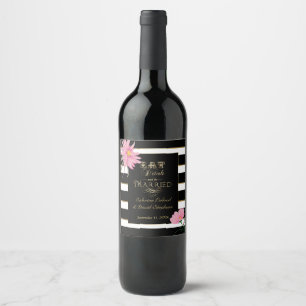 Bröllop Sparkling Vin Rosa Blommigt Black White St Vinflaska Etikett