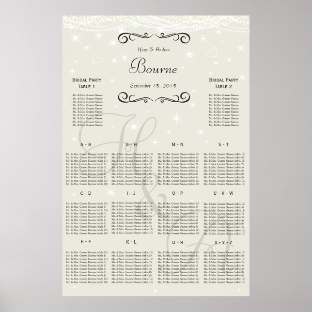 Bröllop Special Event Gäst Seating Chart Poster (Framsidan)