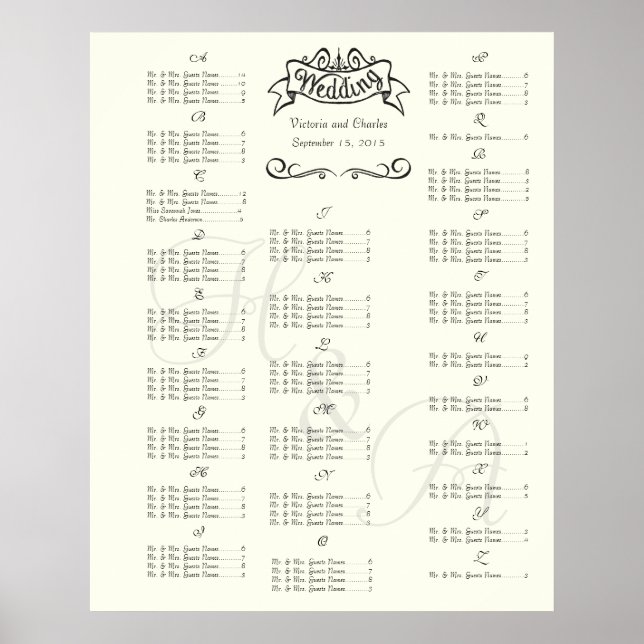 Bröllop Speciell Evenemang Gäst Sittplatskarta Poster (Framsidan)