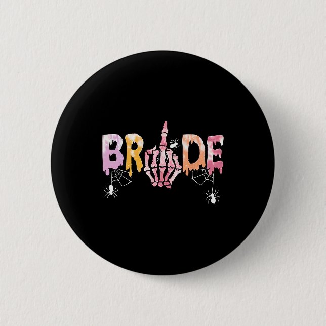 Bröllop Spooky Halloween Skeleton Bride Just Marri Knapp (Framsida)