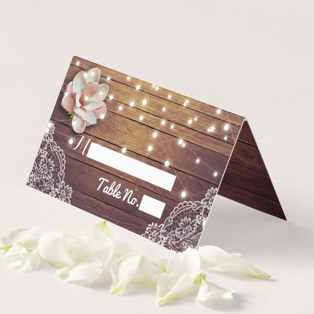 Bröllop Ställe Bordsnummer Blommigt Light Wood Snö Kort (Skapare uppladdad)