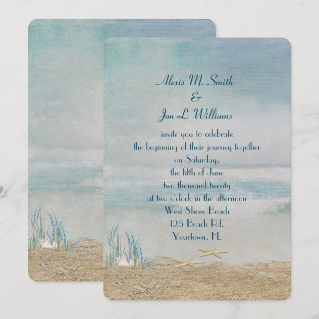 bröllop starfisk på stranden inbjudningar (Fram/baksida)