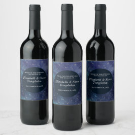 Bröllop Starry Night Celestial Tack Navy Vinflaska Etikett