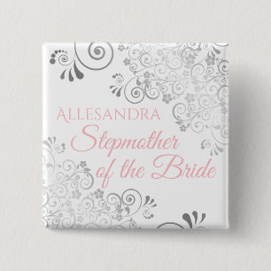 Bröllop Stepmor från Bride Namn bricka Rosa Grått Knapp