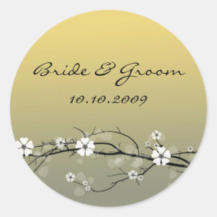 Bröllop Sticker blommar gren Runt Klistermärke