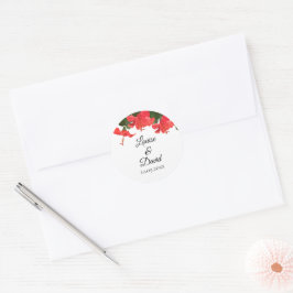Bröllop Sticker med Bright Red Hibiscus Runt Klistermärke