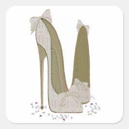 Bröllop Stiletto Shoes Art Fyrkantigt Klistermärke