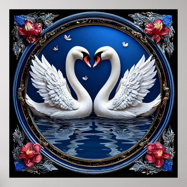 Bröllop Svancar Kärlek Romantik Elegant Konst 🕊️� Poster (Framsidan)
