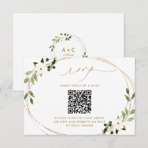 Bröllop Svara Online med QR-koden Greenery Guld RS OSA Kort