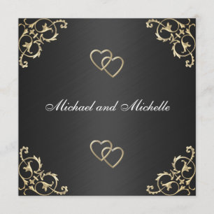 Bröllop Svart med Guld Metall Trimning Inbjudningar