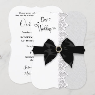 Bröllop, Svarta Bow/Ribbon, Snöre (Faux) Gräns Inbjudningar