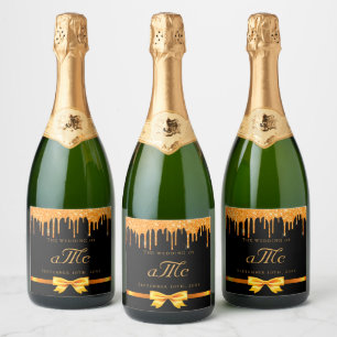 Bröllop svarta guld glitter dropp par monogram