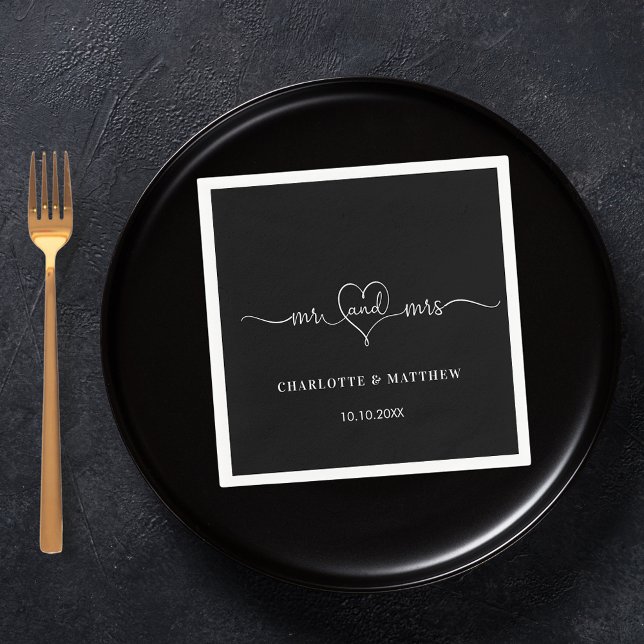 Bröllop svartvit mr hjärscript enkel pappersservett (Skapare uppladdad)