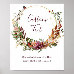 Bröllop Tabletop-tecken för höstfälla Blommigt Poster