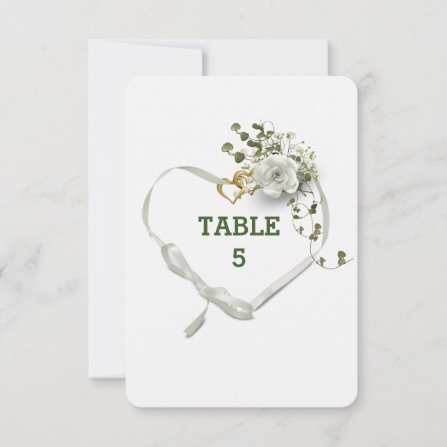 Bröllop Tabletop White Ribbon Heart Inbjudningar (Framsida)