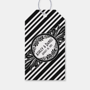 Bröllop Tack Black White Rand Blommigt Presentetikett