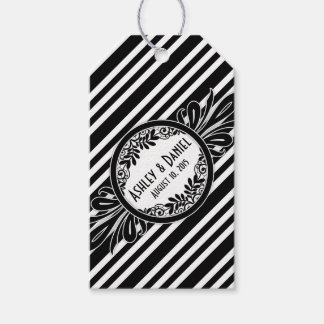 Bröllop Tack Black White Rand Blommigt Presentetikett