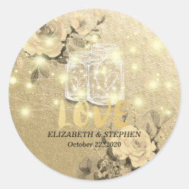 Bröllop Tack Blommigt Mason Burk String Ljus Runt Klistermärke