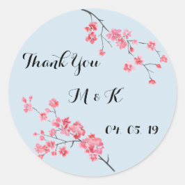 bröllop tack, blommigt vattenfärg, personlig runt klistermärke